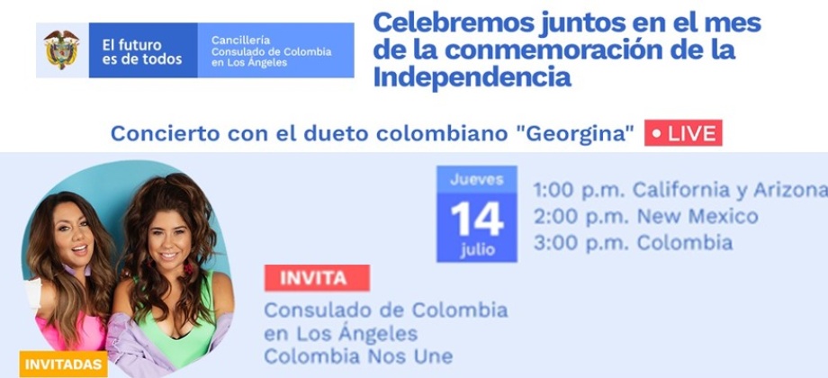 Consulado de Colombia en Los Ángeles invita al Concierto con el dueto colombiano “Georgina” el 14 de julio