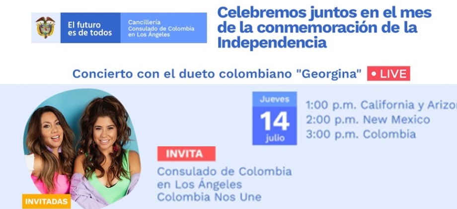 Consulado de Colombia en Los Ángeles invita al Concierto con el dueto colombiano “Georgina” el 14 de julio